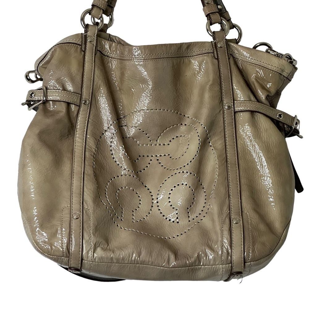 COACH Audrey Andie Large Patent Leather Cinched Tie Perforated Tote Bag - Picture 2 of 16